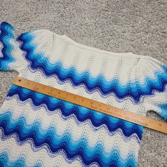 Lilly Pulitzer Navana Sweater Womens Medium‎ 1/2 Sleeve Crochet Wave Stripe - Picture 8 of 11